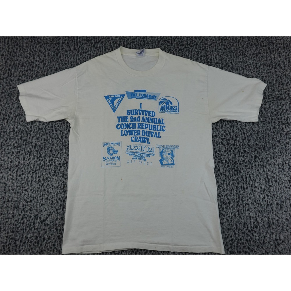 Cal Cru T-Shirt‎ Mens L White Vintage Key West Conch Republic Duval Crawl USA